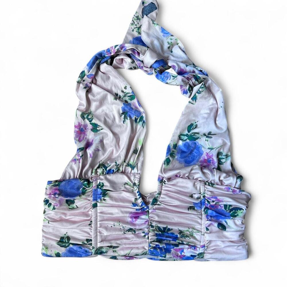 ZARA Small euc pink‎ floral Halter top Midriff